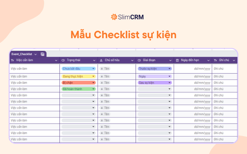 Mẫu checklist sự kiện