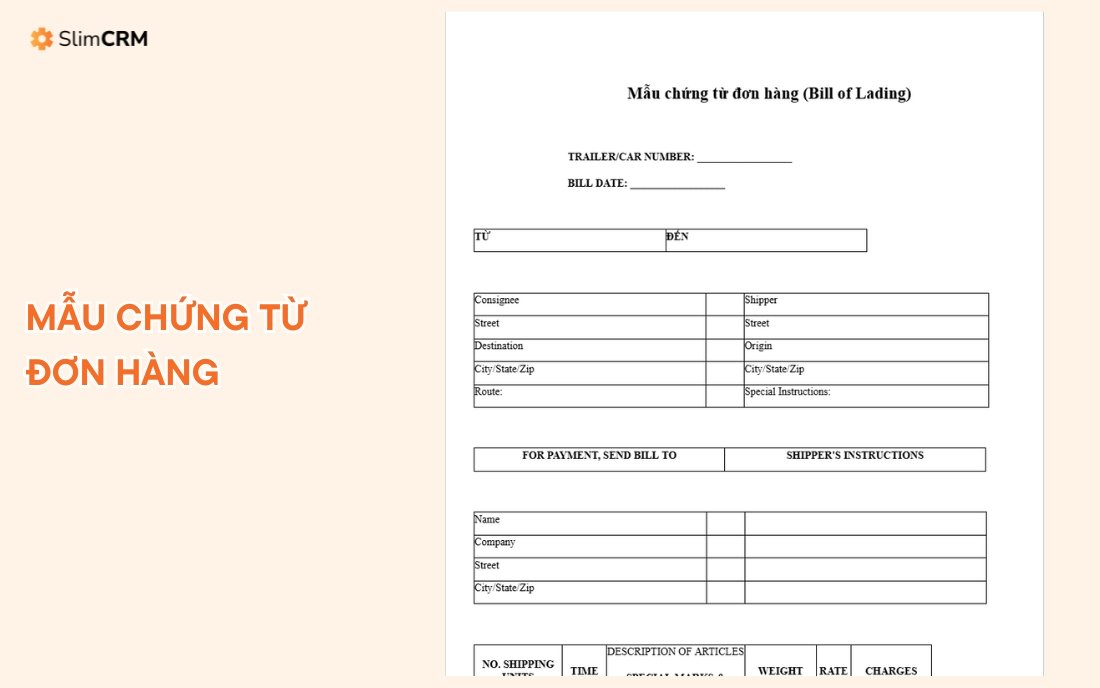 Mẫu chứng từ đơn hàng