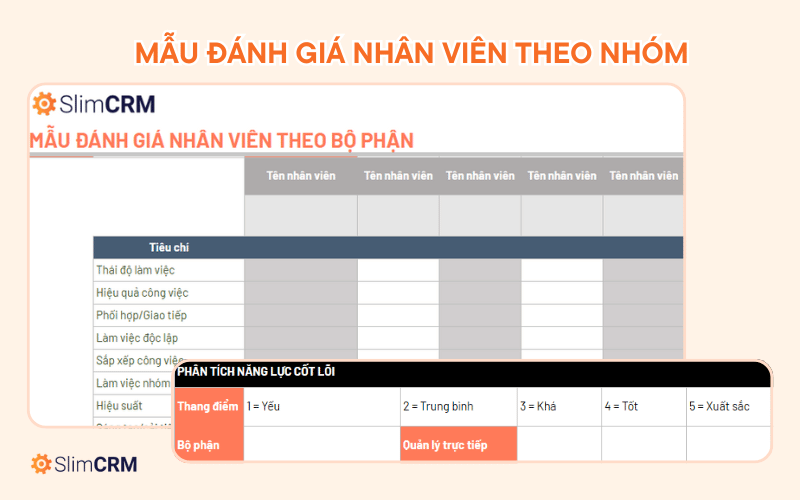 Mẫu đánh giá nhân viên theo nhóm