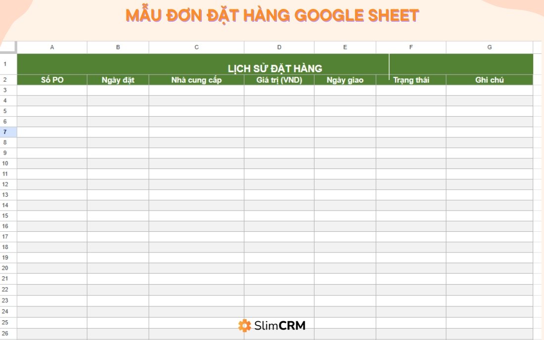 Mẫu đơn đặt hàng Google Sheet