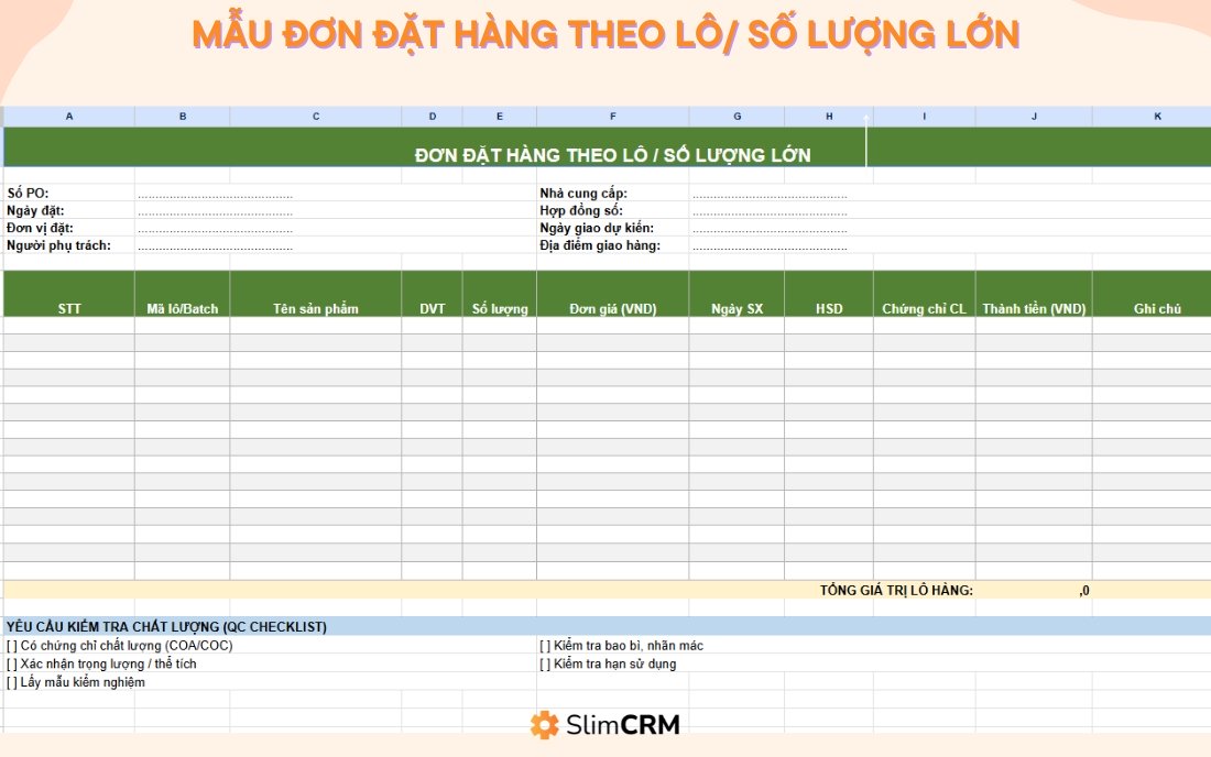 Mẫu đơn đặt hàng số lượng lớn
