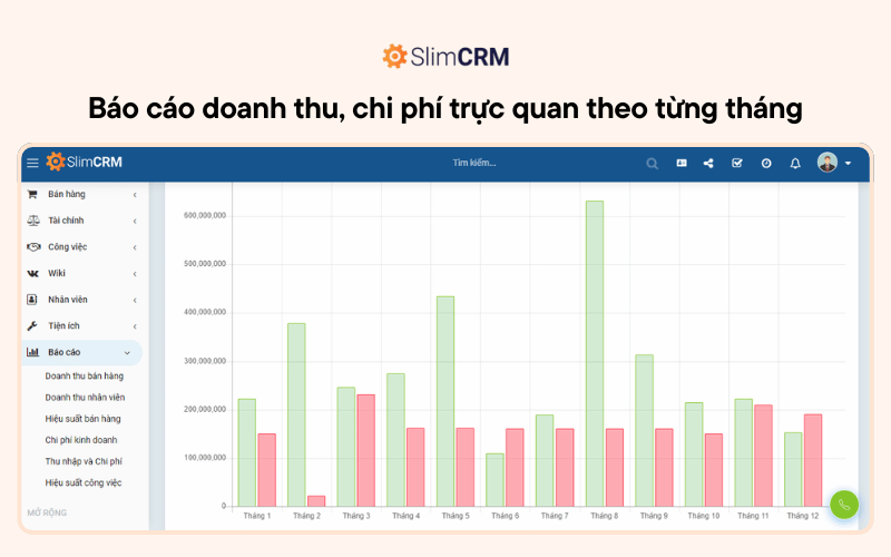 ​ ​ Báo cáo doanh thu, chi phí theo từng tháng ​