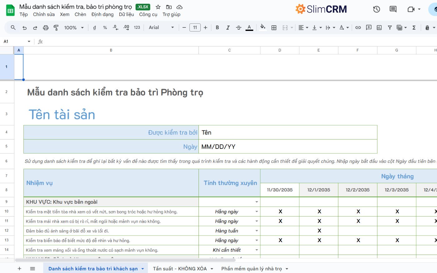 mẫu file Excel quản lý phòng trọ 3
