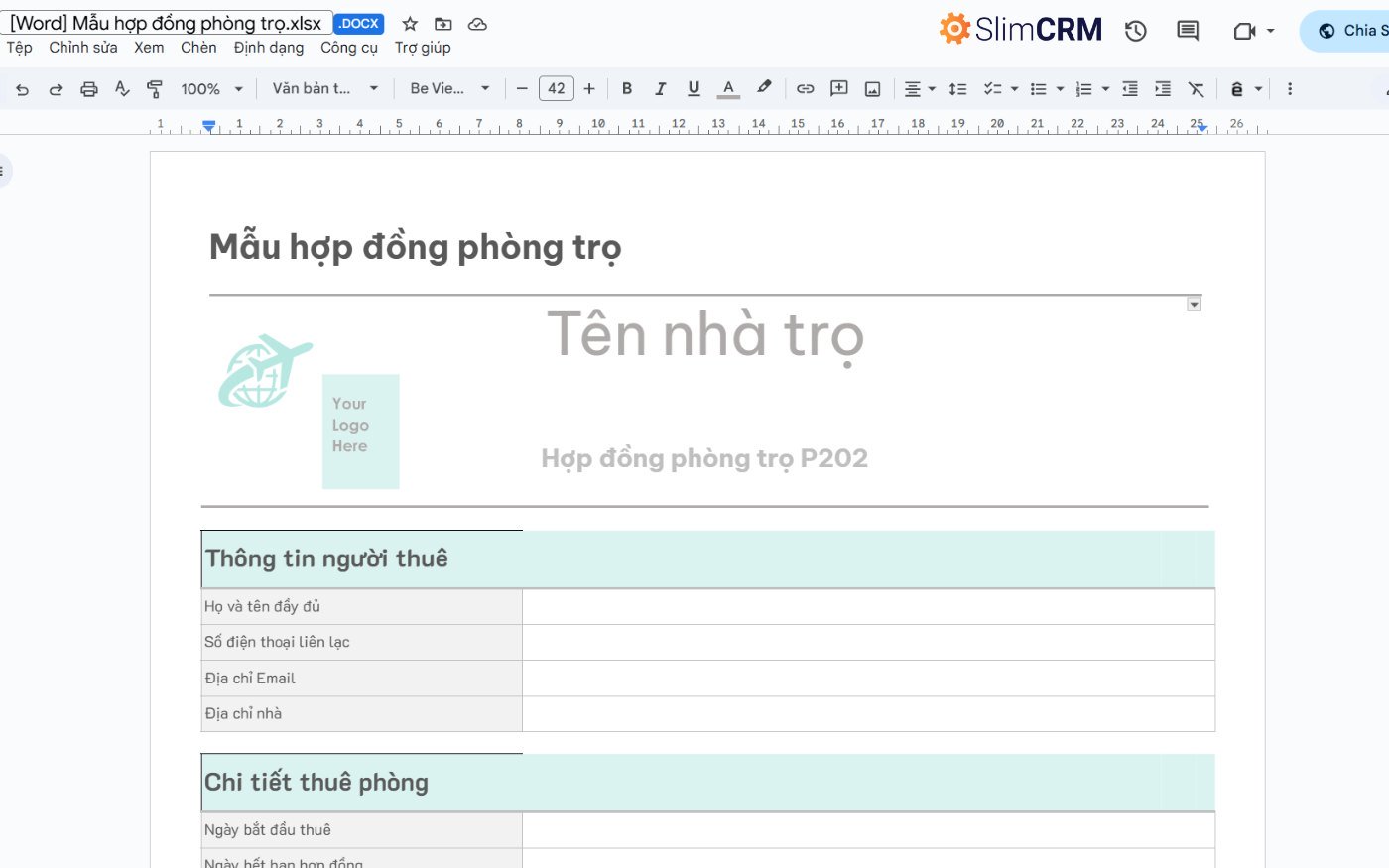 mẫu file Excel quản lý phòng trọ 4