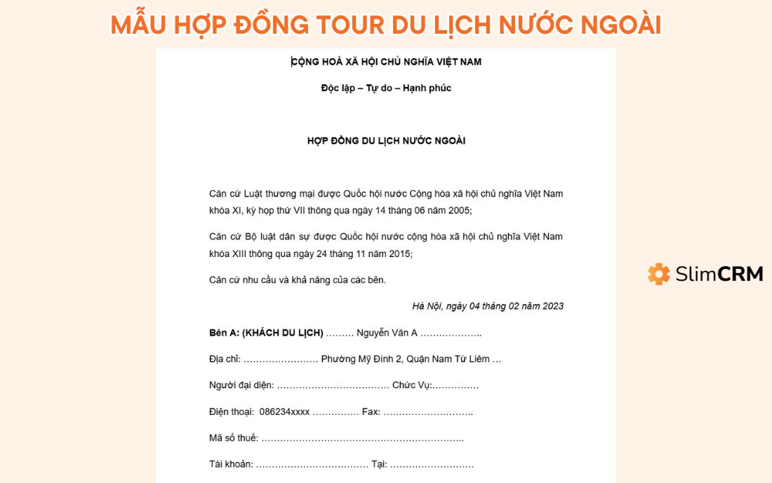 Mẫu hợp đồng tour du lịch nước ngoài