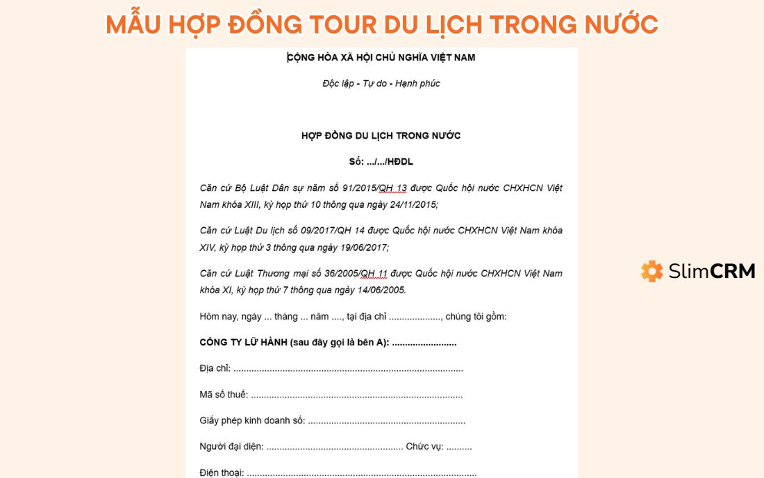 Mẫu hợp đồng tour du lịch trong nước