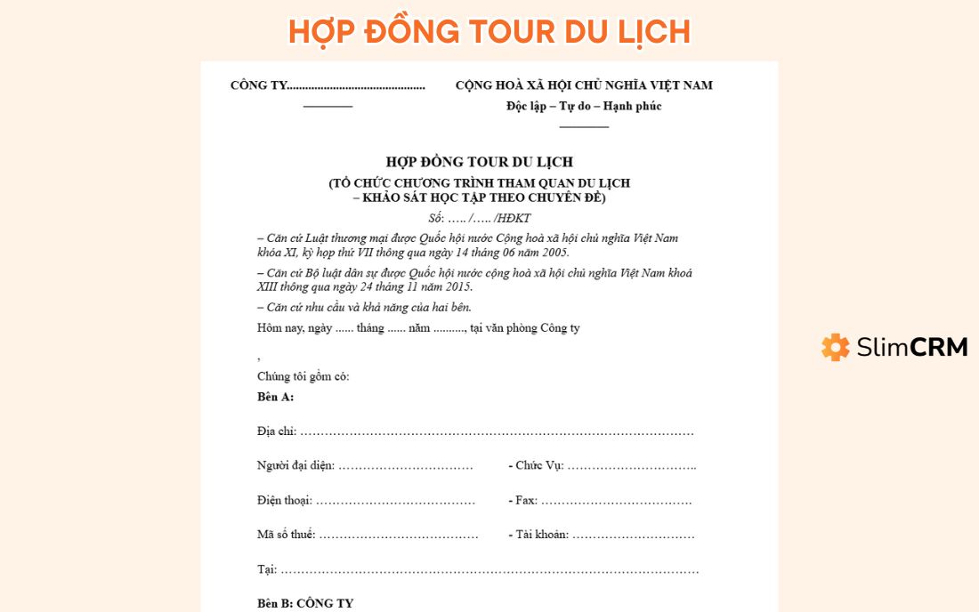 Mẫu hợp đồng du lịch