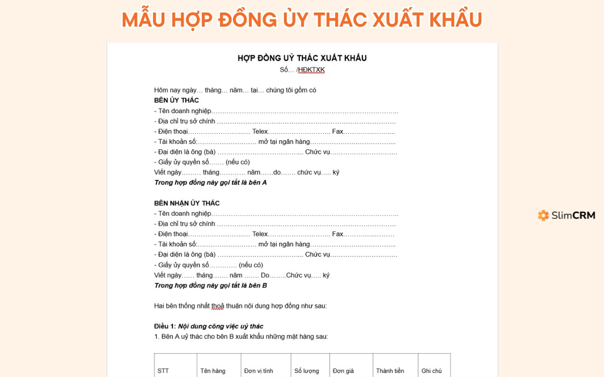 Mẫu hợp đồng ủy thác xuất khẩu
