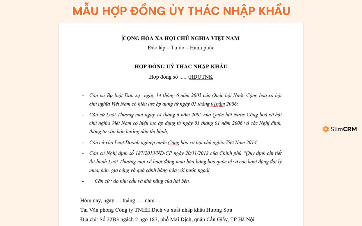 Mẫu hợp đồng ủy thác nhập khẩu