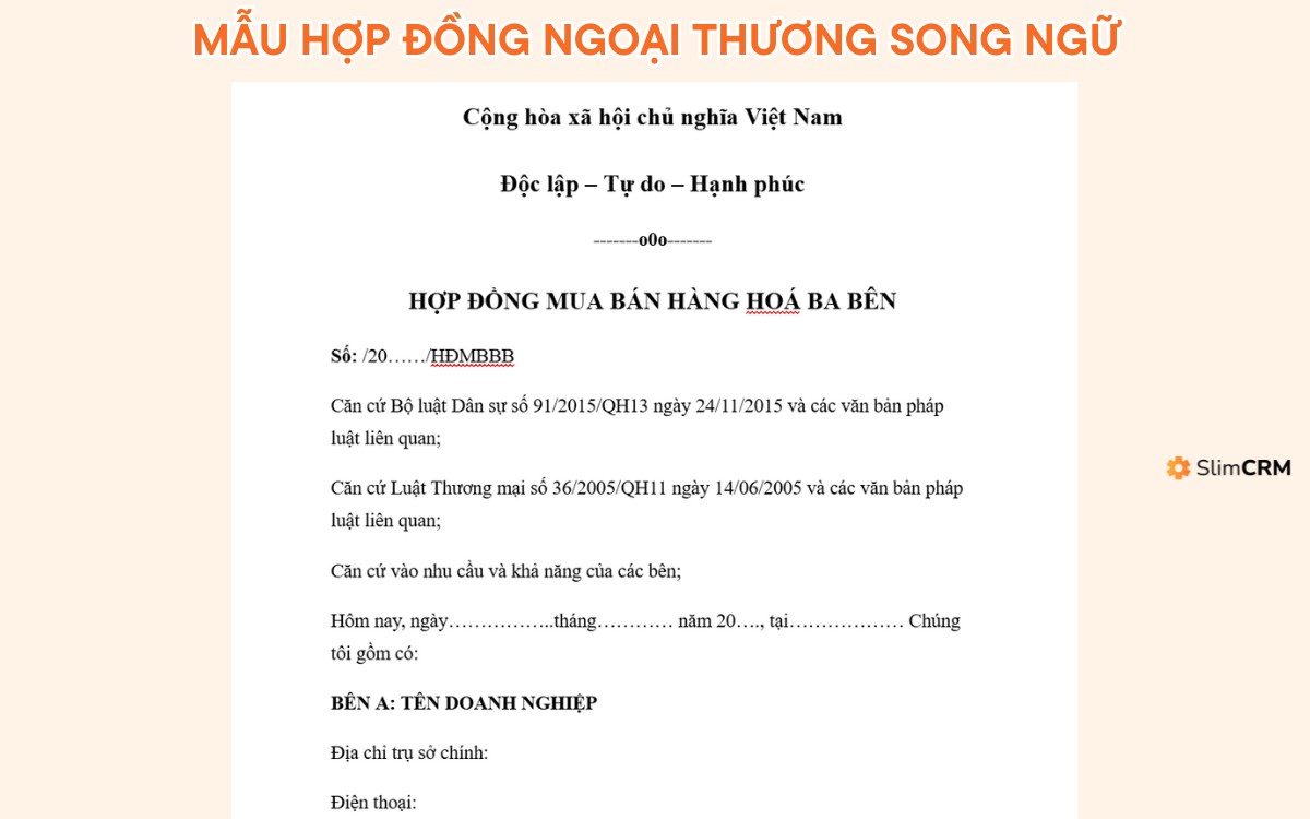 Mẫu hợp đồng 3 bên trong xuất nhập khẩu
