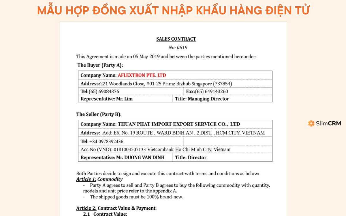 Mẫu hợp đồng xuất nhập khẩu