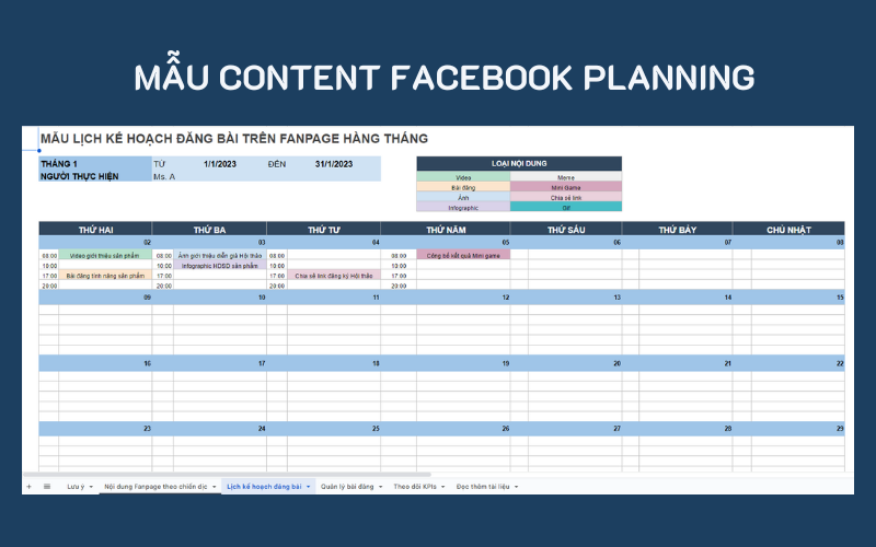 Mẫu Content Facebook planning