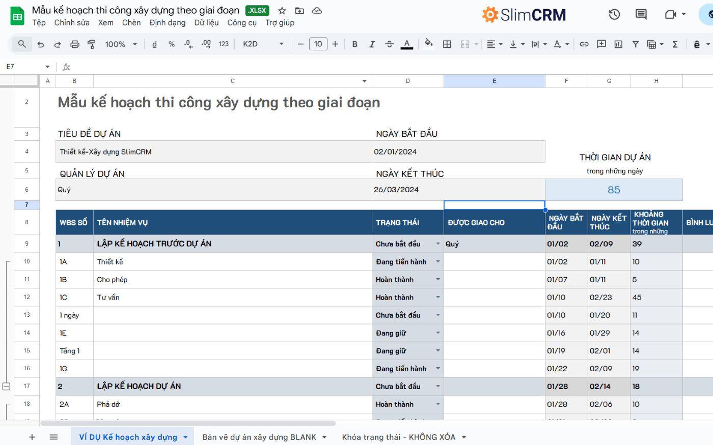 Mẫu lập kế hoạch thi công xây dựng 5