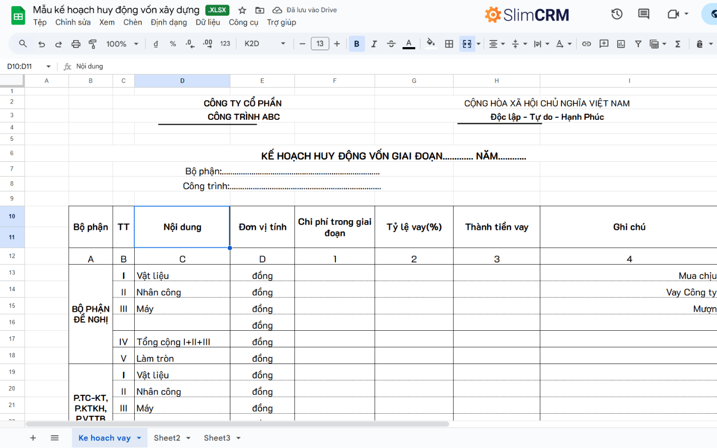Mẫu lập kế hoạch thi công công trình 5