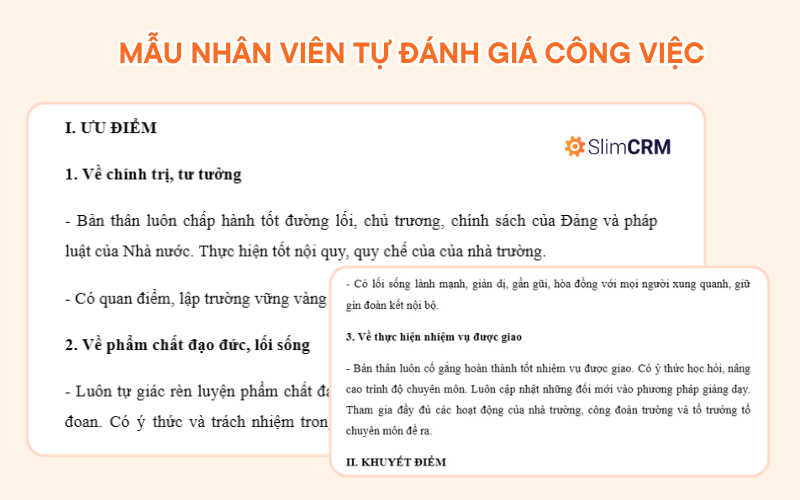 Biểu mẫu nhân viên tự đánh giá kết quả công việc