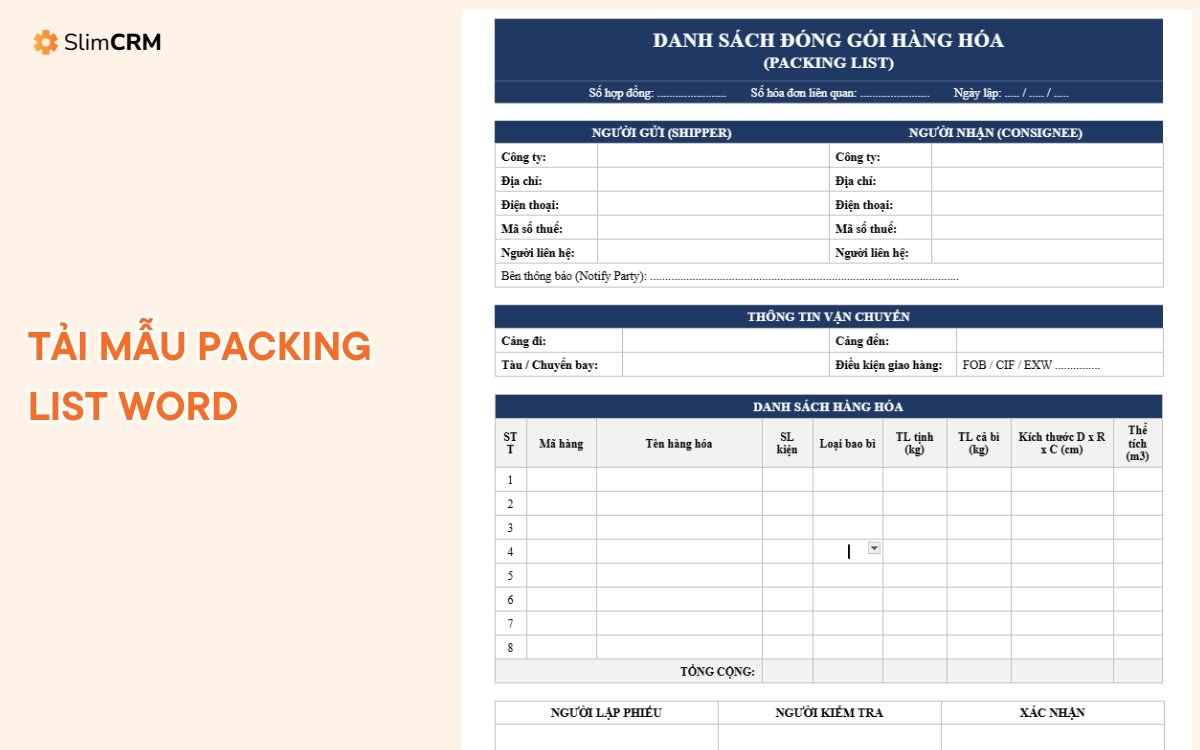 mẫu packing list word