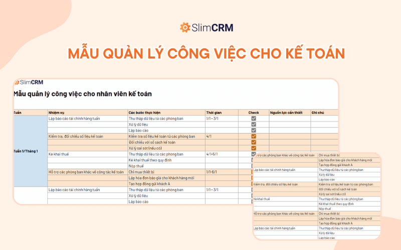 Mẫu quản lý công việc bằng excel cho kế toán