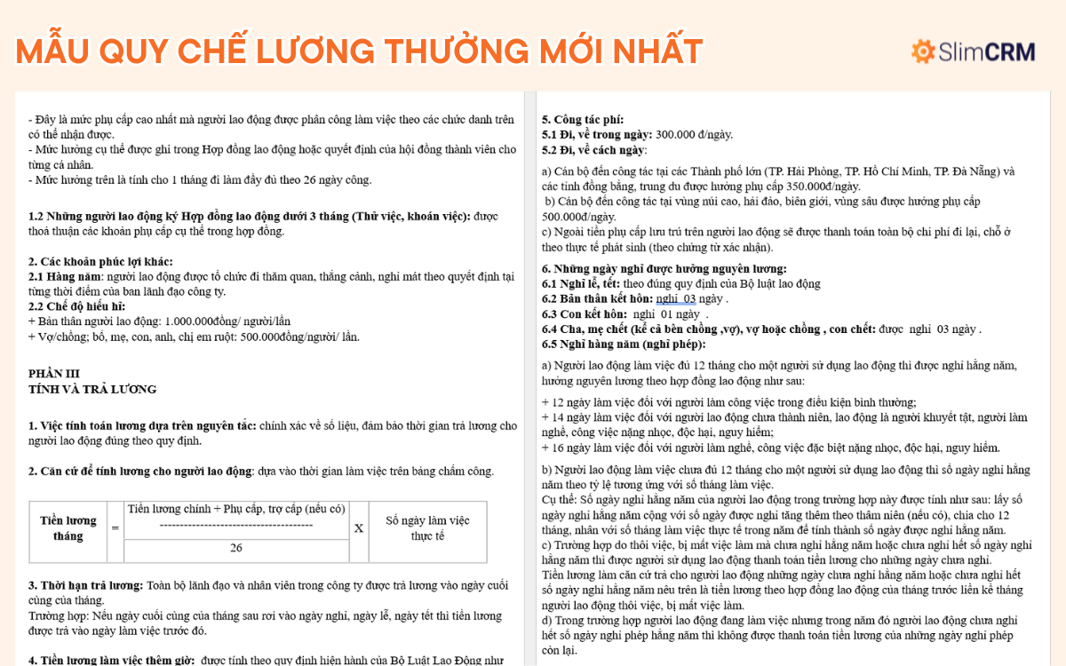 Mẫu quy chế lương thưởng mới nhất