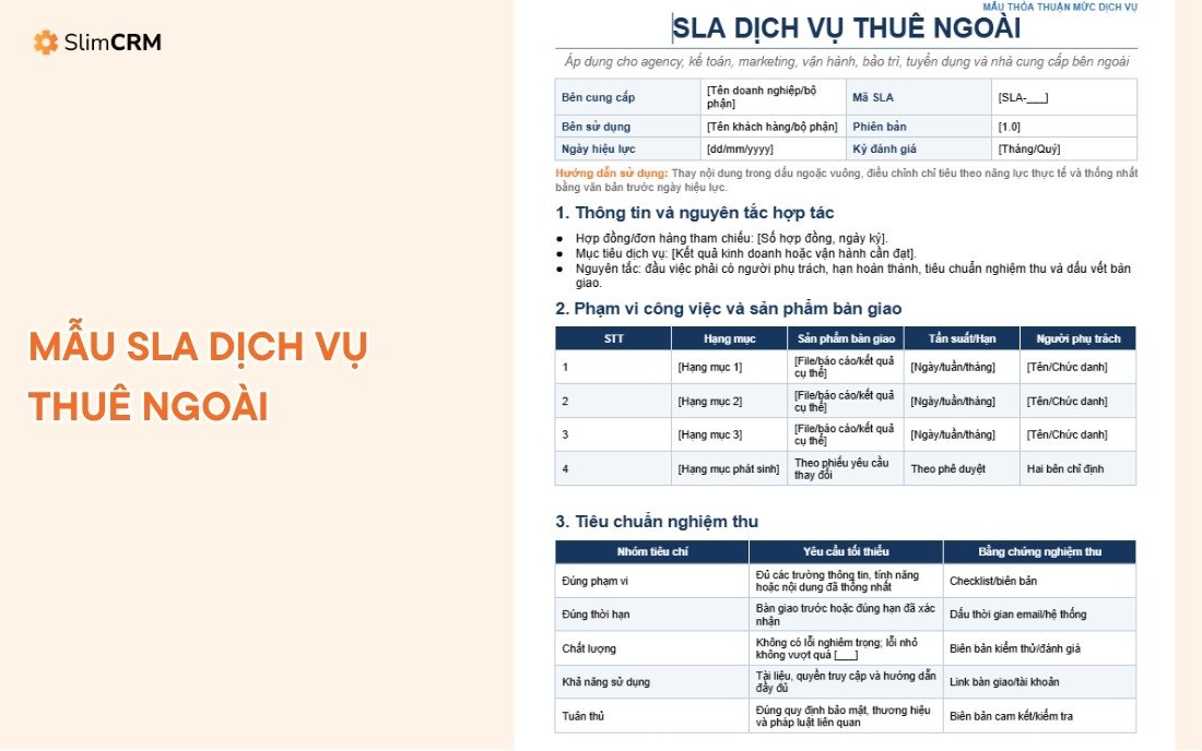 Mẫu sla dịch vụ thuê ngoài