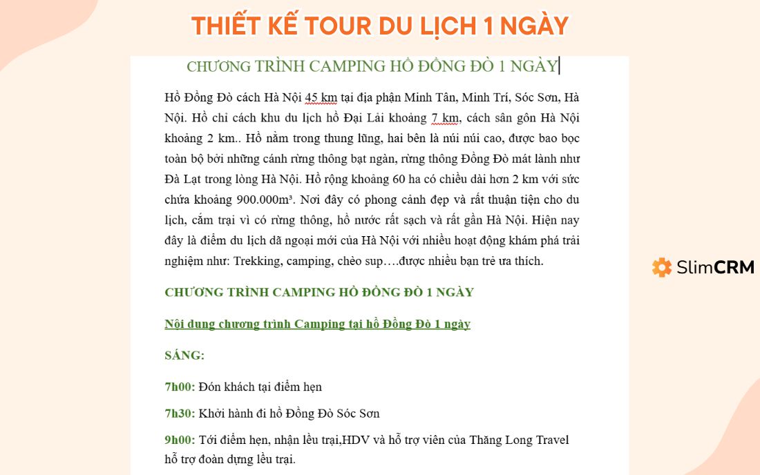 Mẫu thiết kế 1 tour du lịch 1 ngày