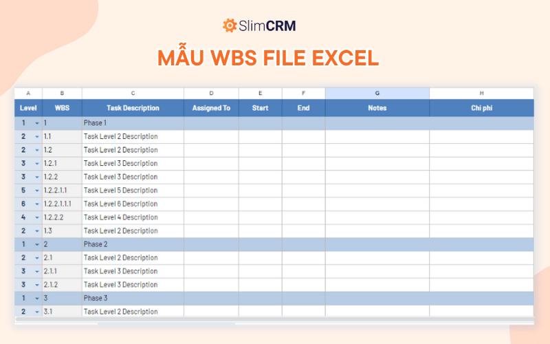 Mẫu WBS file Excel