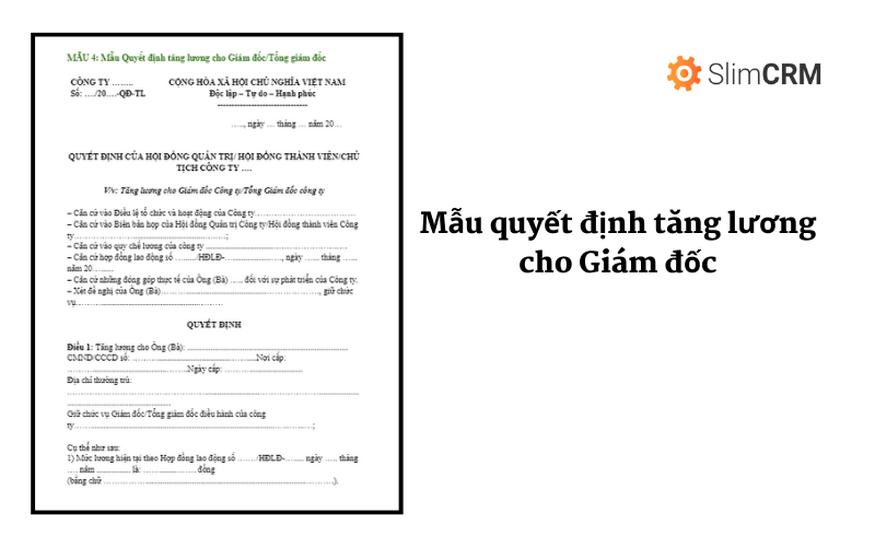 Mẫu quyết định tăng lương cho Giám đốc, Tổng giám đốc