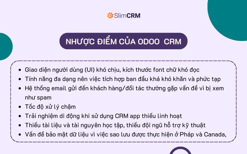 Nhược điểm của Odoo CRM là gì?