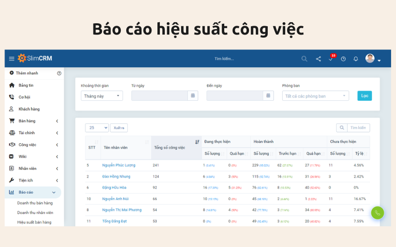 Báo cáo hiệu suất công việc