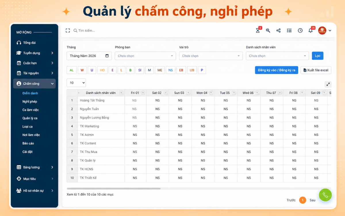 phần mềm chấm công tính lương