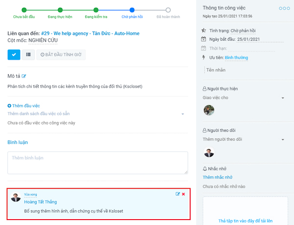 CRM cho agency quản lý công việc SlimCRM