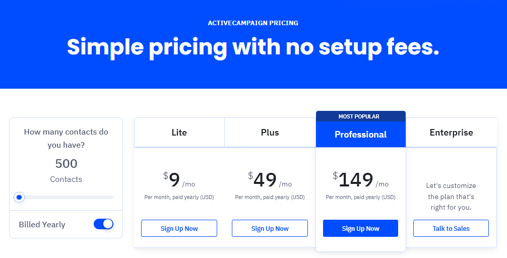 Bảng giá Phần mềm CRM du lịch Active Campaing