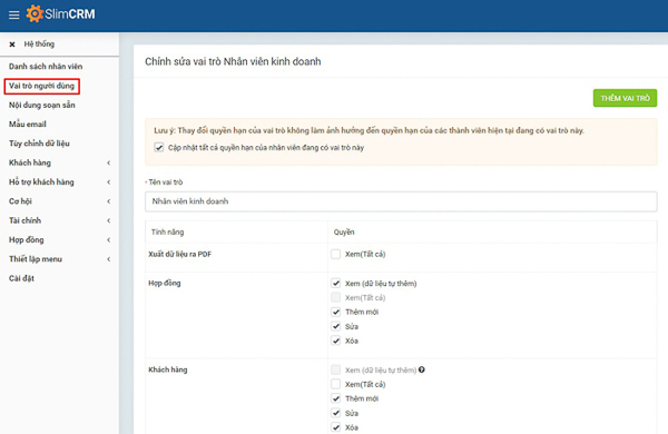 phần mềm crm giáo dục đào tạo tốt nhất slimcrm tính năng phân quyền