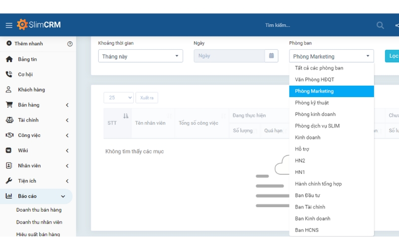 Theo dõi và nắm bắt KPI của từng phòng ban theo thời gian cụ thể