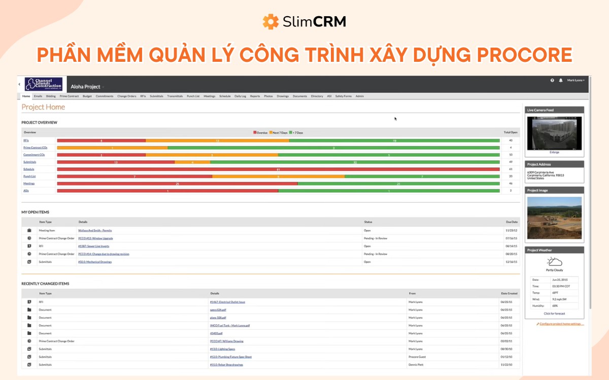 phần mềm quản lý dự án đầu tư xây dựng procore 