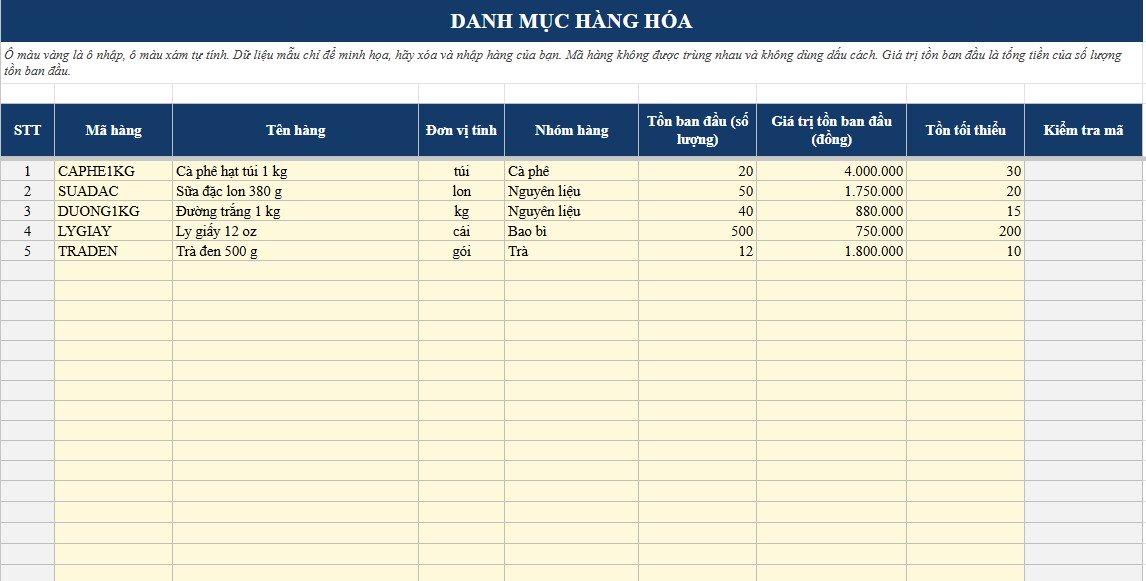 Phần mềm quản lý kho bằng Excel miễn phí