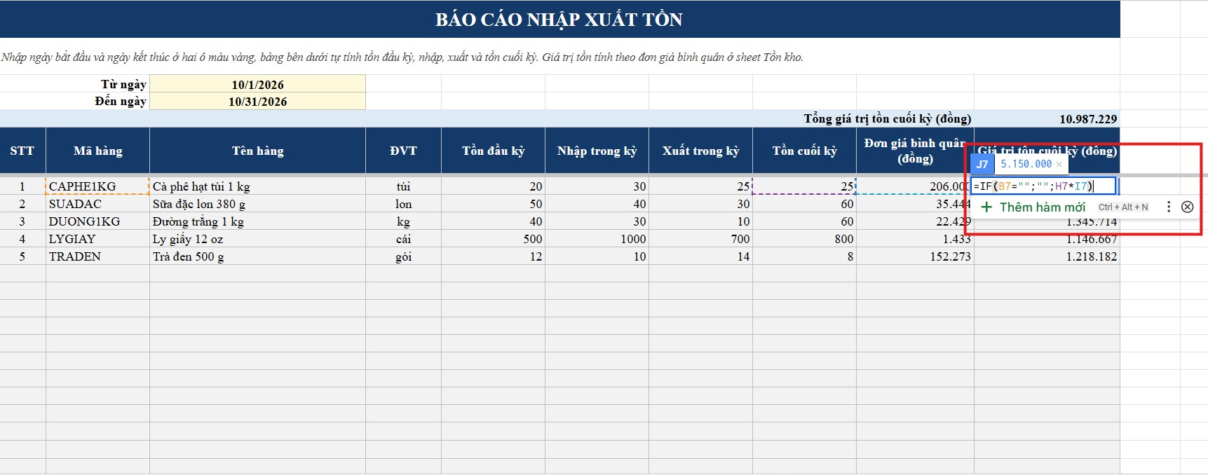 Phần mềm quản lý kho bằng Excel miễn phí