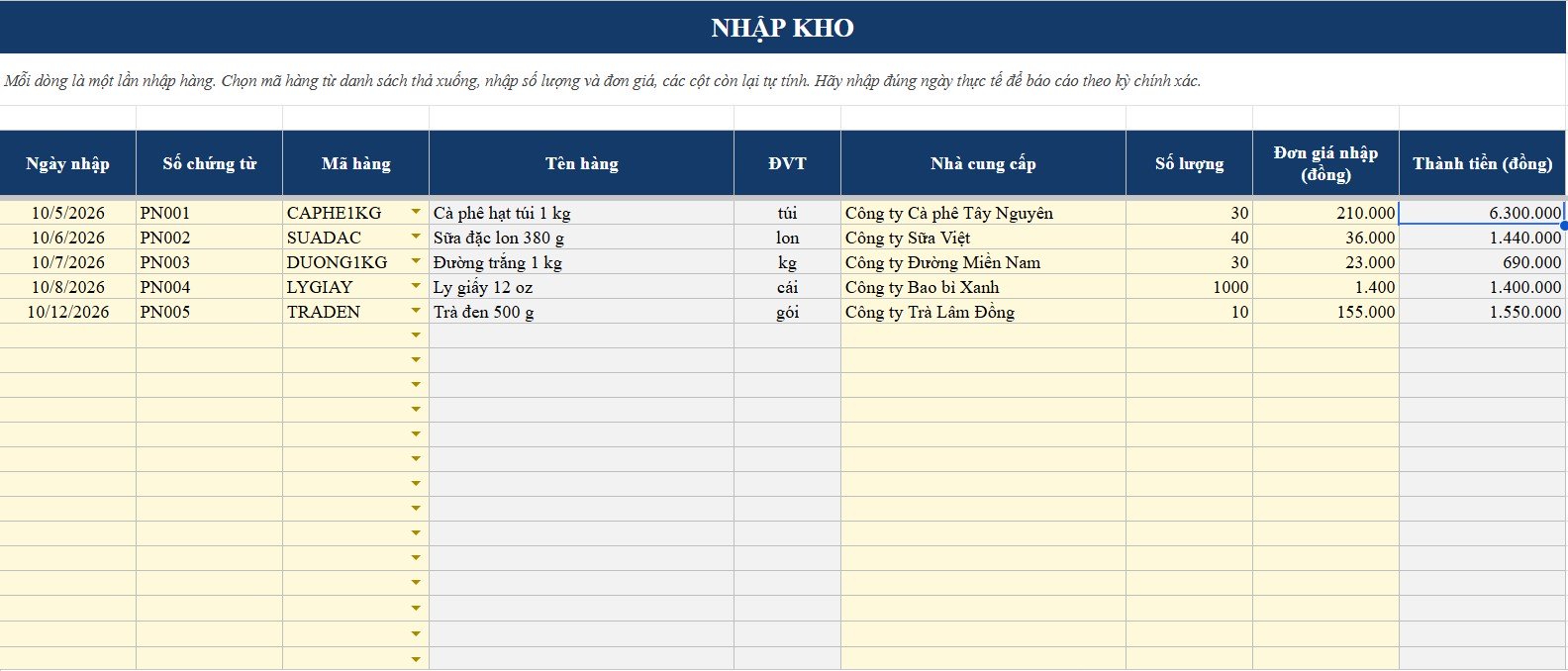 Phần mềm quản lý kho bằng Excel miễn phí