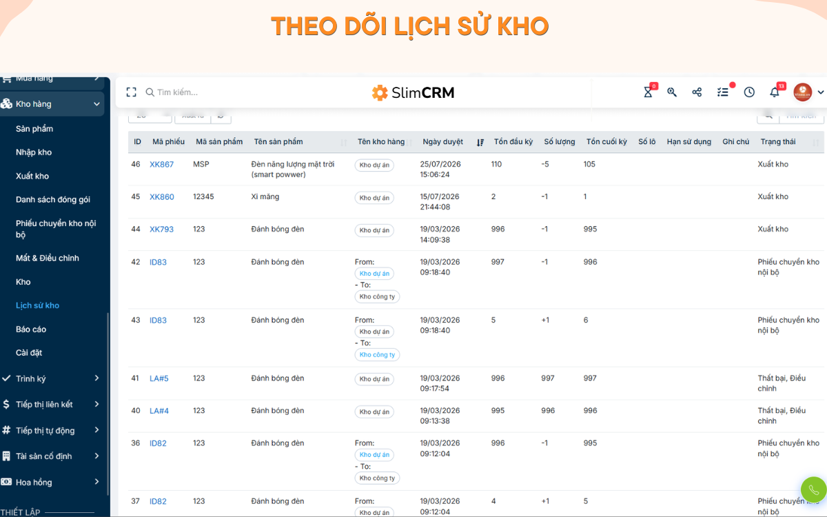 phần mềm quản lý kho SlimCRM