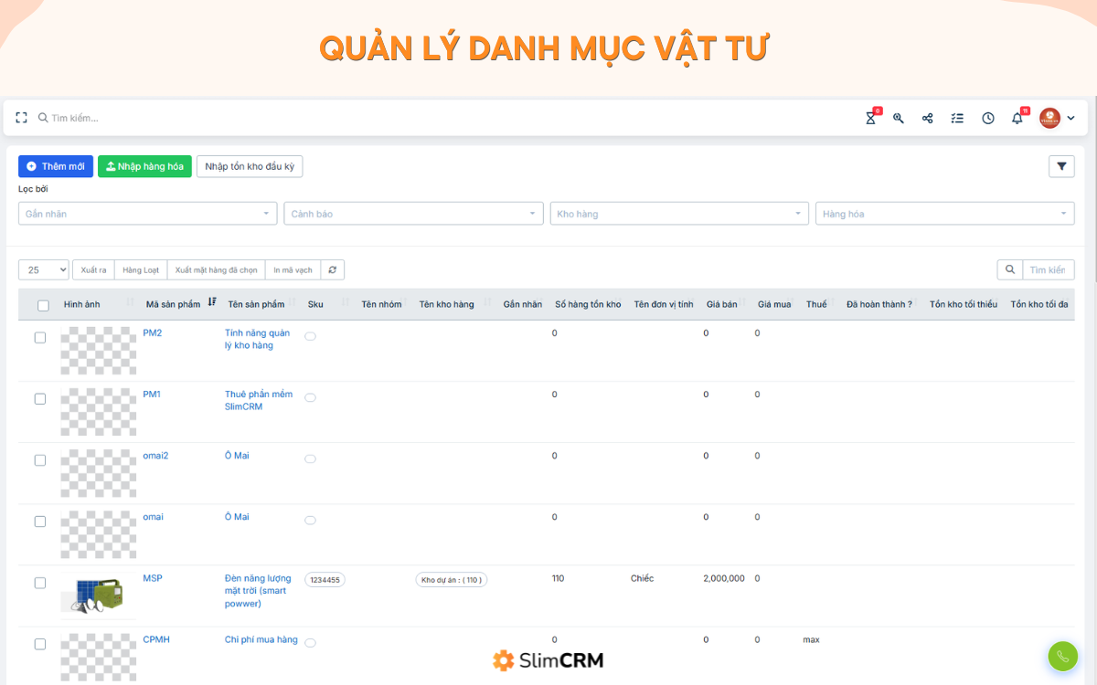 phần mềm quản lý kho vật tư