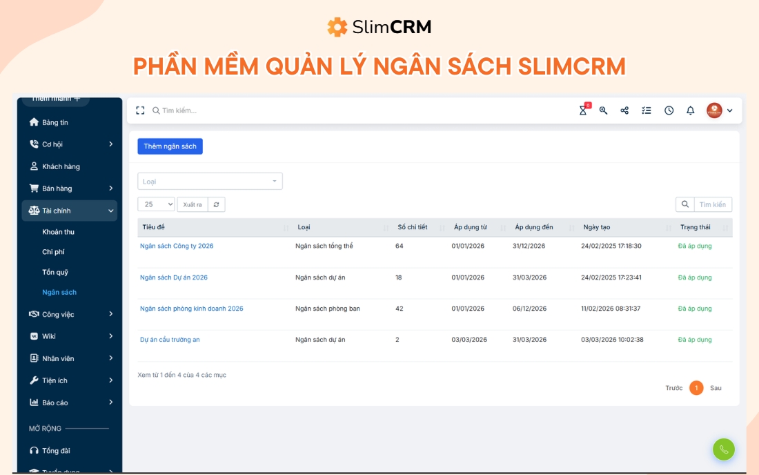 phần mềm quản lý ngân sách