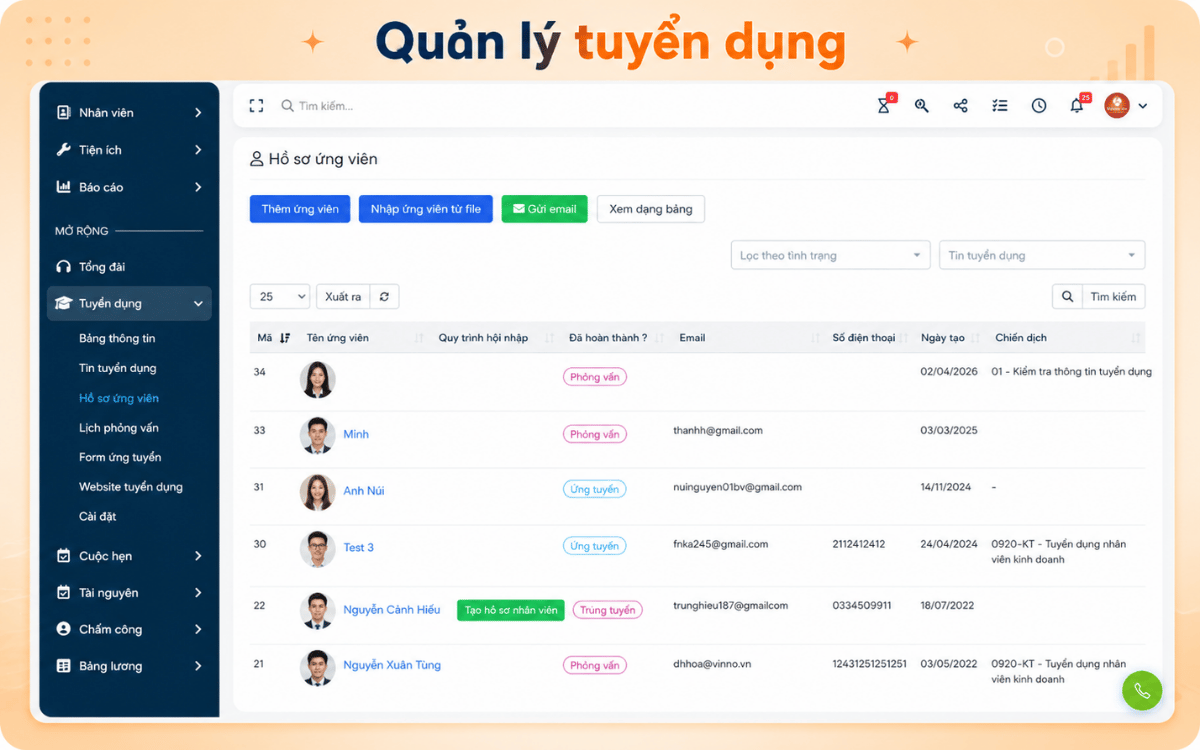 phần mềm quản lý tuyển dụng nhân sự