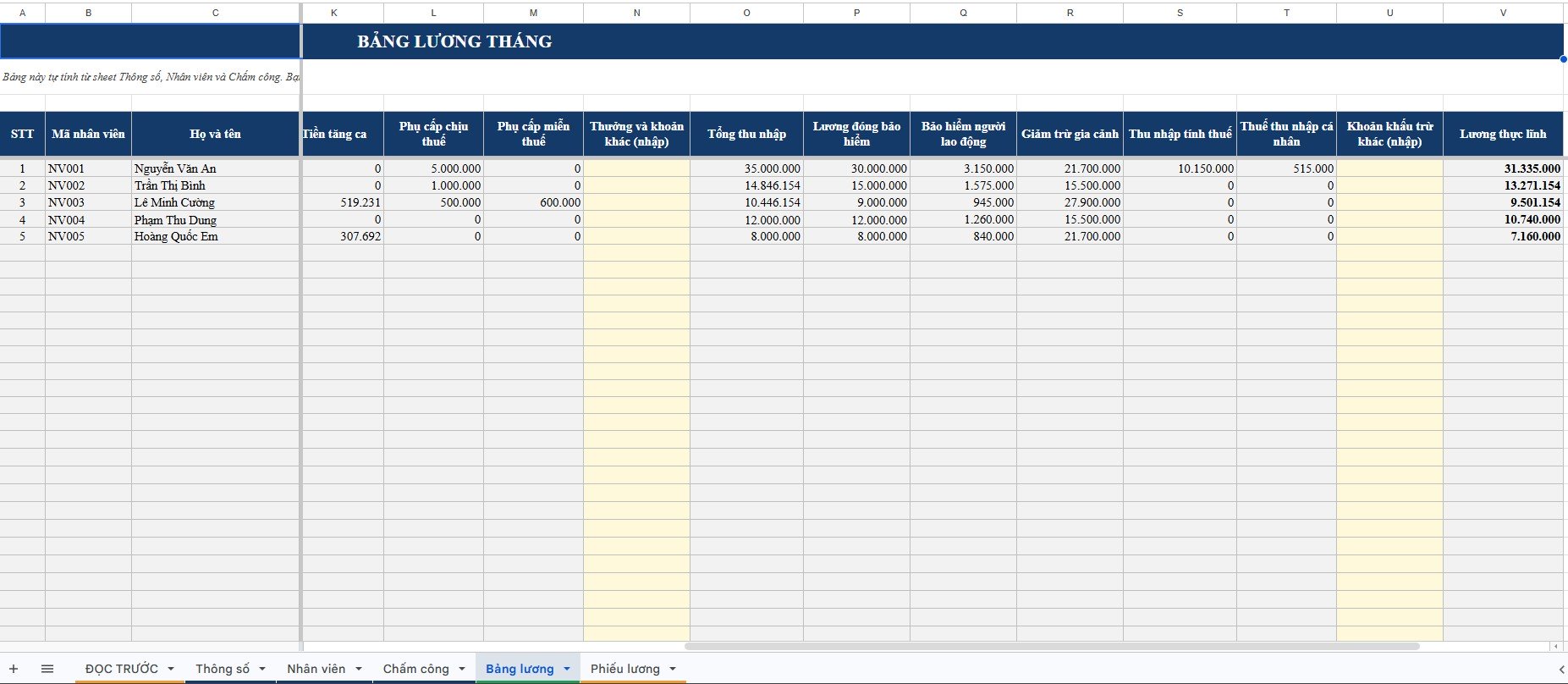 phần mềm tính lương miễn phí bằng excel