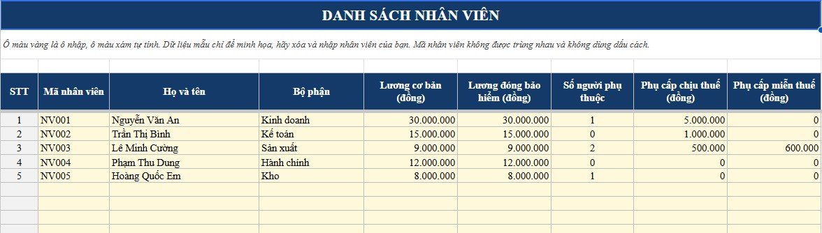 phần mềm tính lương bằng excel