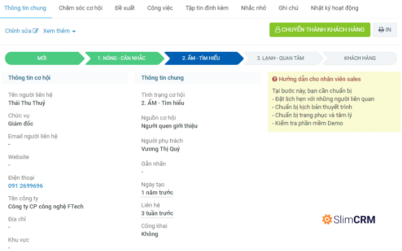 Quy trình bán hàng bằng sales pipeline trên SlimCRM
