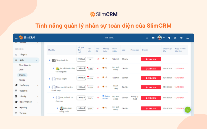 Tính năng quản lý nhân sự trong phần mềm SlimCRM