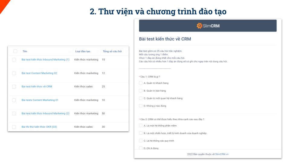 Bài test trắc nghiệm trên SlimCRM