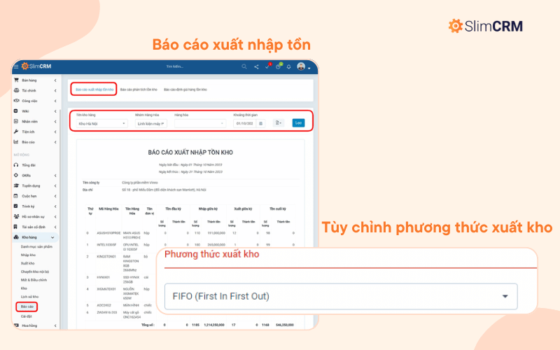 Quản lý kho trên SlimCRM