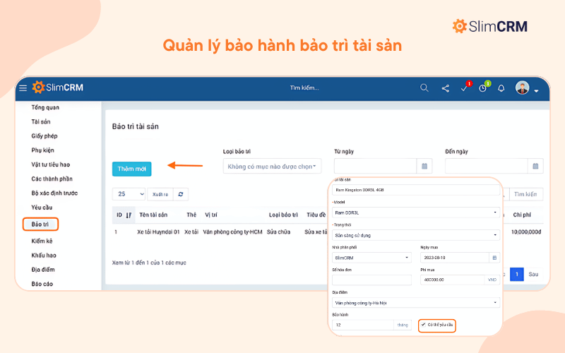 Quản lý tài sản cố định với SlimCRM