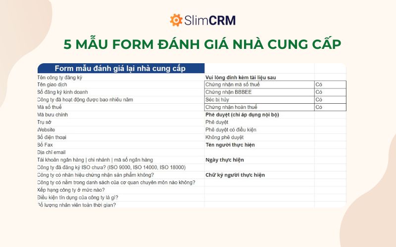 5 Form đánh giá nhà cung cấp