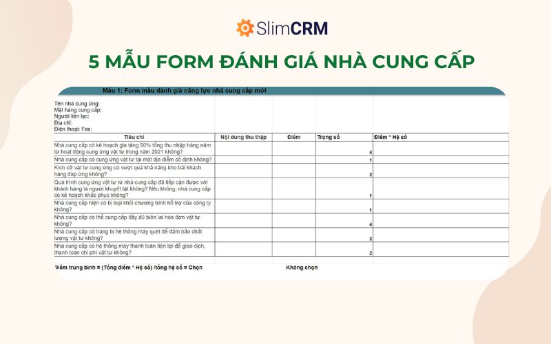 5 Form đánh giá nhà cung cấp